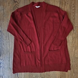 Terra & Sky Burgundy Red Open Front Cardigan Size 1X